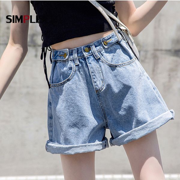 

vintage high waist denim shorts women 2018 loose casual femme short jeans mujer summer ropa mujer feminino, Blue