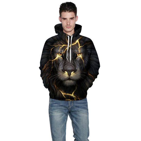 

New Fashion Men Women Patchwork 3d Sweatshirts Print Golden Lightning Lion Hooded Hoodies Thin Hoody Tracksuits Tops