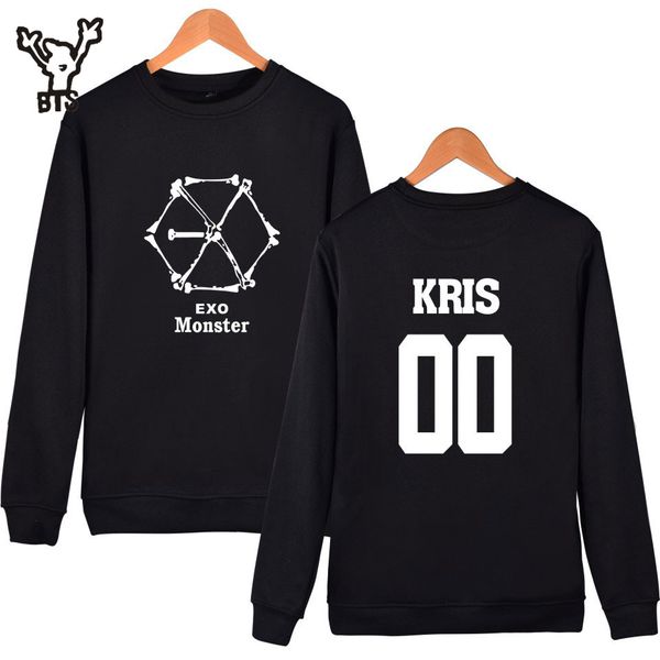 

bts kpop monster capless sweatshirt men/women hoodies hip hop winter clothes xxxxl all exo members kris suho baekhyun luhan, Black