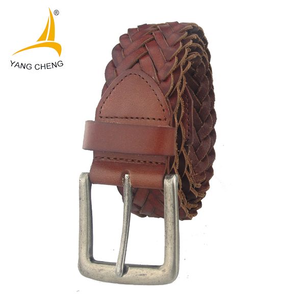 

cnyangcheng]3.9cm wide brown black vintage handmade 100% cow genuine leather braid belt casual belt 2017 new high quality, Black;brown