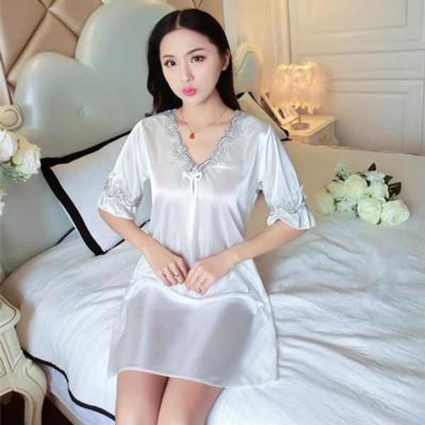 2021 New Chinese Red Nightgown Women Sexy Short Nightdress Summer Silky Sleepwear Solid Color 