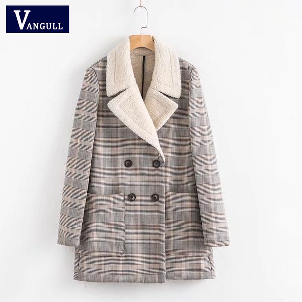

vangull winter jacket faux lambs wool long women outerwear 2018 new thick coats double breasted jackets female casual overcoat, Black;brown