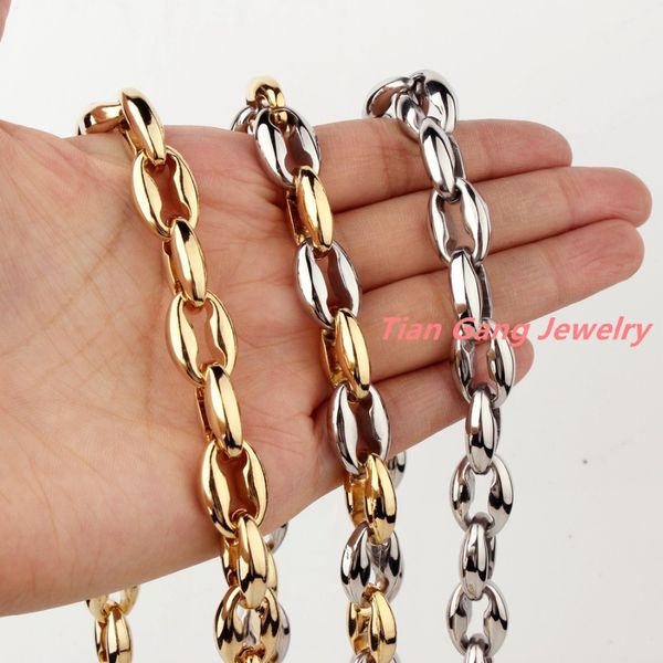 

7-40" silver gold coffee beans link chain for mens womens necklace bracelet set new male hollow out stainless steel cool jewelry