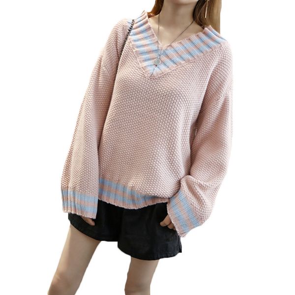 

2018 autumn winter new harajuku women splice pullover sweater korean long sleeve loose plus size female sweet knit sweater lq121, White;black