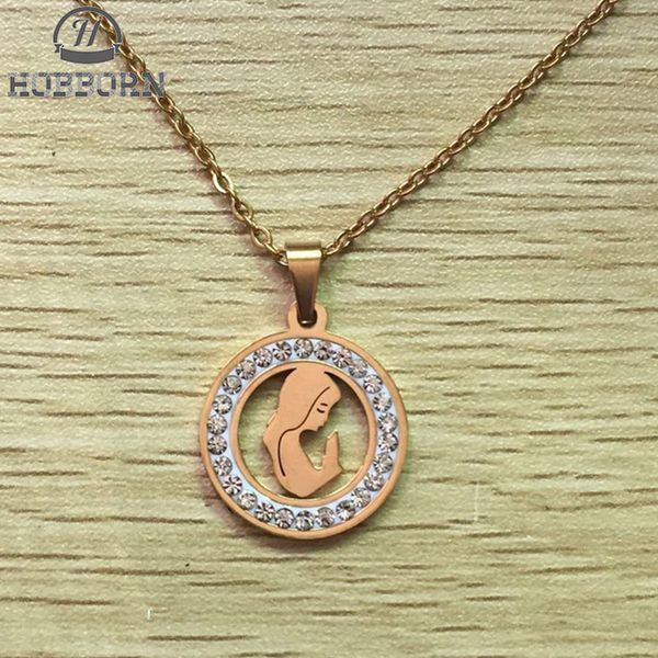 

hobborn 2018 new stainless steel female necklace gold color virgin mary crystal necklaces & pendants jewelry women collares gift, Silver