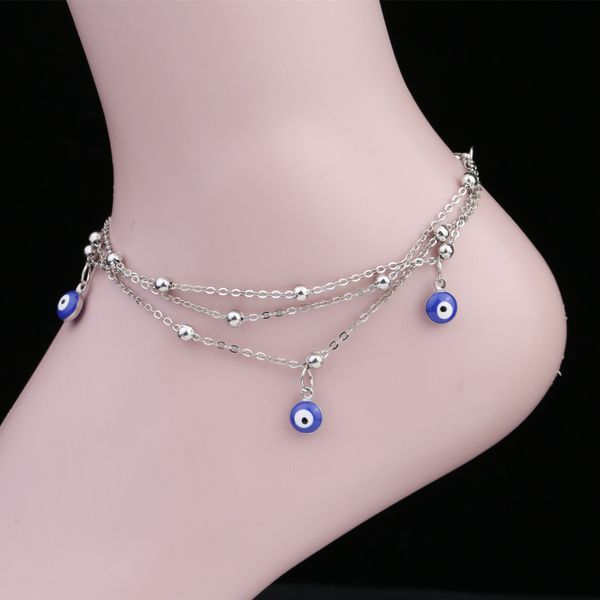 

europe and the united states new beach anklet summer eyes multi-layer female pendant feet fashion jewelry beads anklet factory direct, Red;blue