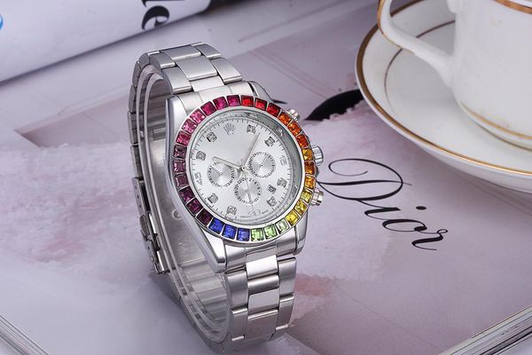 

Diamond watch ma ter watch 40 mm rainbow ring automatic dating luxury fa hion men and women trip port quartz clock men 039 watch