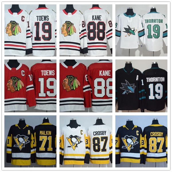 

88 Patrick Kane 19 Joe Thornton 71 Evgeni Malkin 87 Sidney Crosby 19 Jonathan Toews Hall of fame player hockey Jerseys Stitched Logo
