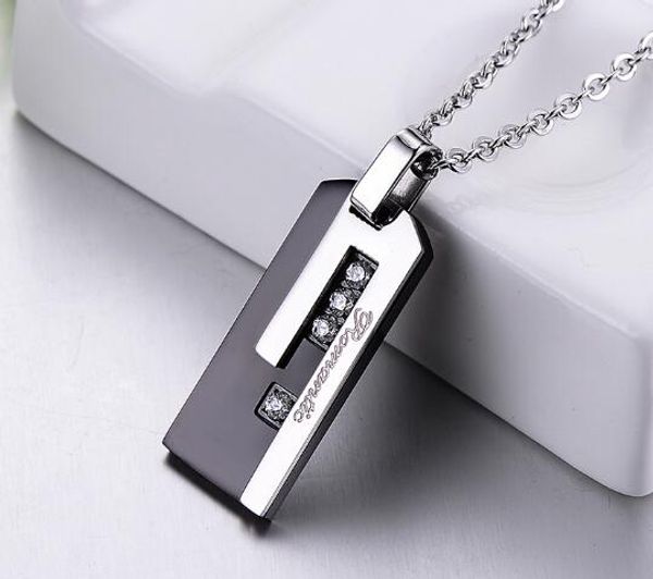 

stainless steel vogue is simple long square necklace han edition is inlaid diamond titanium steel lovers pendant is popular fashion, Silver