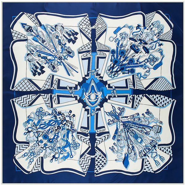 

fashion new 130x130cm arrival 100% bandana silk big chain scarves&wraps neckerchief scarf euro printing scarves square hijab women silk lkkt, White;black