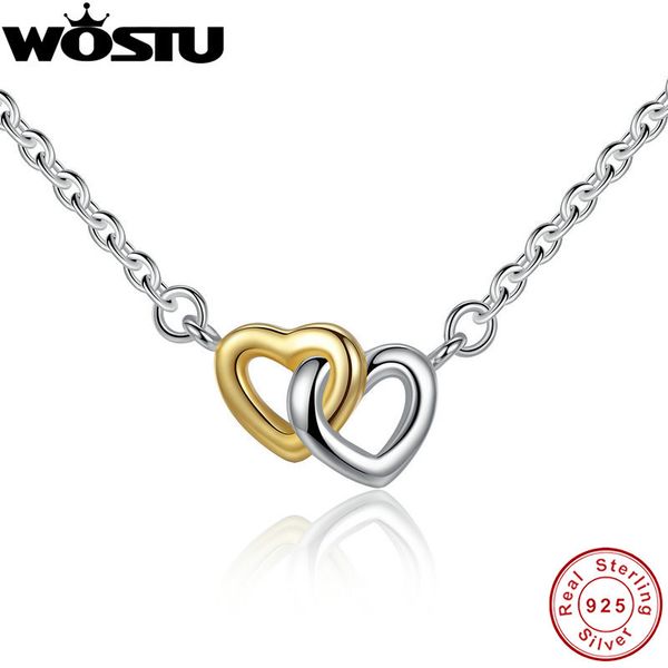 

100% real 925 sterling silver & gold color united in love heart pendant necklaces for women lady original jewelry gift crn011