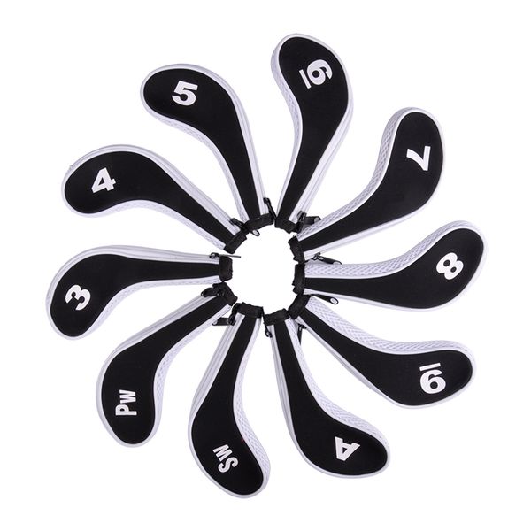 

10 pc et golf iron club headcover 3 9 a w pw golf head cover wih zipper 6 color nylon golf iron club protector