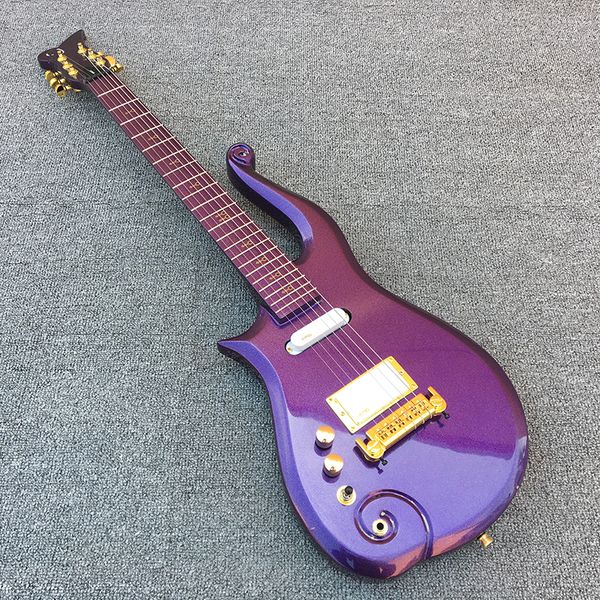 

left handed diamond series prince metallic purple cloud electric guitar maple body & neck, gold symbol inlay, single coil & emg white pickup