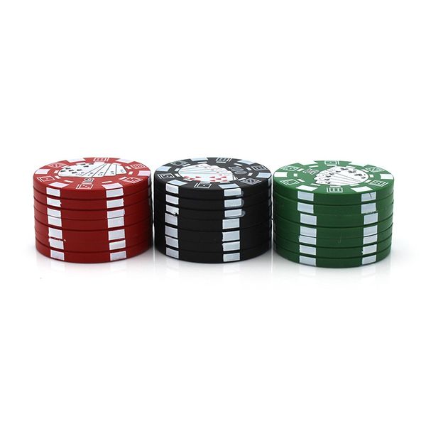 Mais novo Padrão de Fichas de Poker De Plástico Liga De Zinco Herb Grinder Moedor Spice Miller Alta Qualidade Cor Bonita Design Único DHL Livre