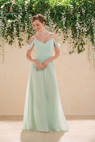 Mint Green Brautjungfer Kleider Lange bodenlange Spaghetti -Träger Chiffon Billige Trauzeugin Hochzeitsfeier -Promkleider Dh389