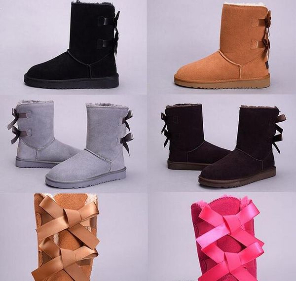 

2017 winter australia classic snow boots wgg tall boots leather bailey bowknot women's bailey bow knee boots shoes, Black