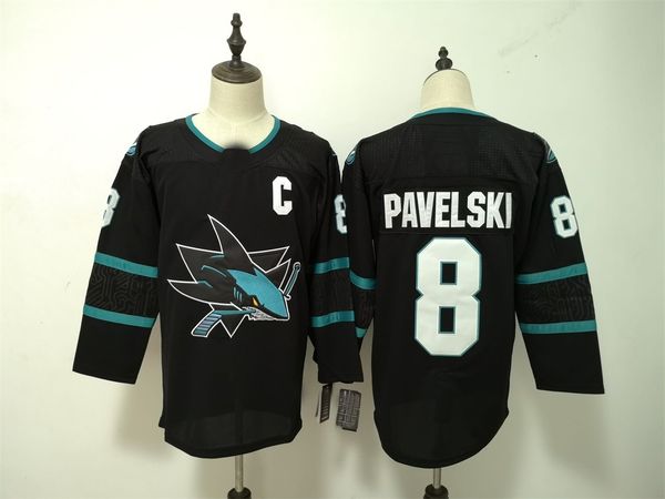 

men's ice hockey jerseys san jose sharks 65 karlsson 8 pavelski 19 joe thornton 88 brent burns logan couture evander kane black teal gr, Black;red