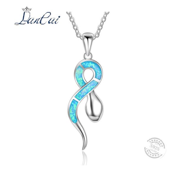 

lancai individual snake 925 sterling silver pendant necklace silver inlaid blue fire opal necklace fine jewelry for women gift