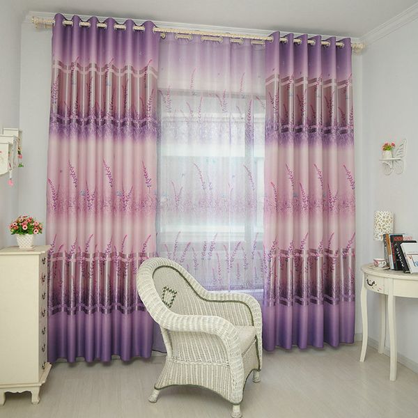 2019 Romantic Lavender Double Sided Printed Curtains For Living Room Bedroom Pastoral Purple Gray Window Curtain Drapes Translucidus Sheer From