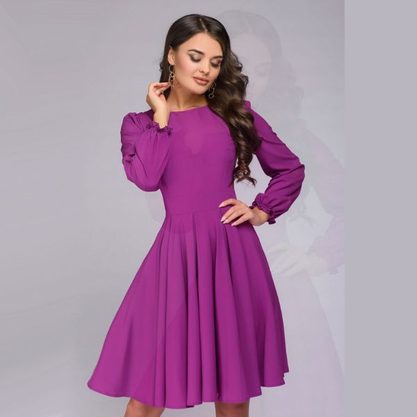 

women vintage a-line dress 2018 autumn new fashion o-neck knee-length party dress office lady fit and flare long sleeve dresses, White;black