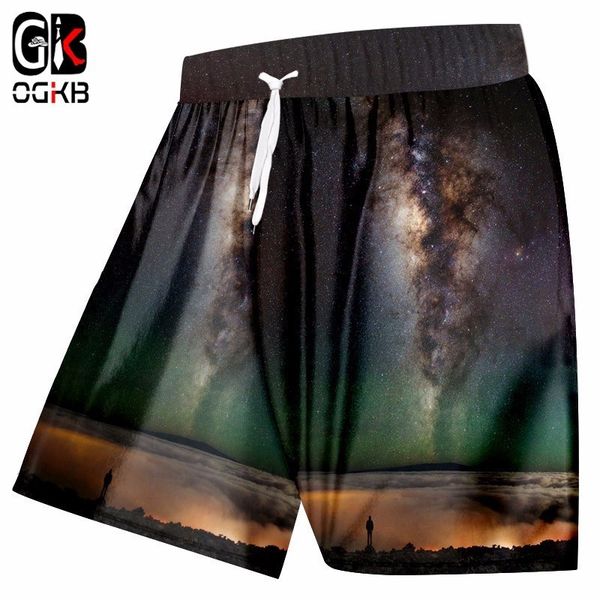 

ogkb new summer beach shorts men's nightfall 3d printed bermuda boardshorts space pattern work trousers quick dry plus size 5xl, White;black