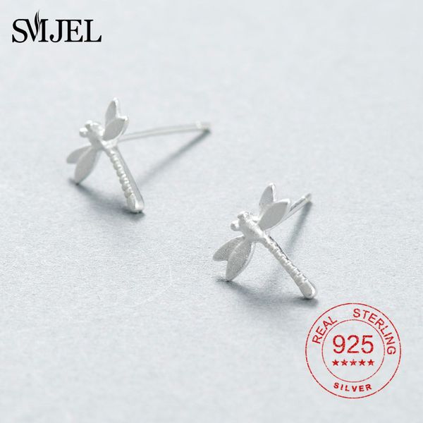 

smjel 925 sterling silver dragonfly earrings for women gift graceful animal studs ear jewelry birthday gifts daughter, Golden;silver