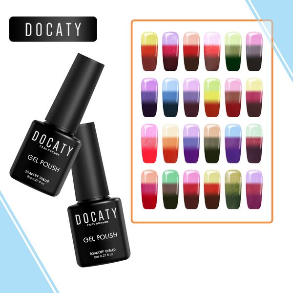 

docaty soak off gel lacquer 24 series changing uv gel polish holographic 1pcs hybrid nail temperature change color varnish, Red;pink