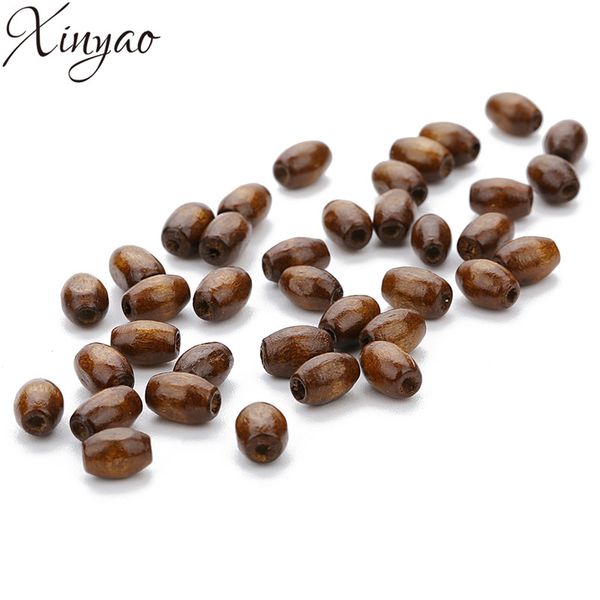 

xinyao 2018 100pc natural wooden beads barrel brown beads loose spacer wood beads for diy bracelet necklace makings 6x8mm f7484, Black