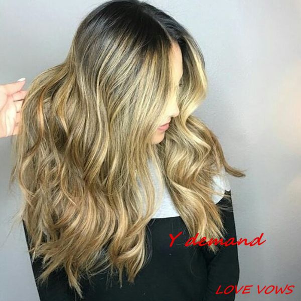 Fashion Long Wavy Blonde Hair Synthetic Ombre Weave Bangs Kinky