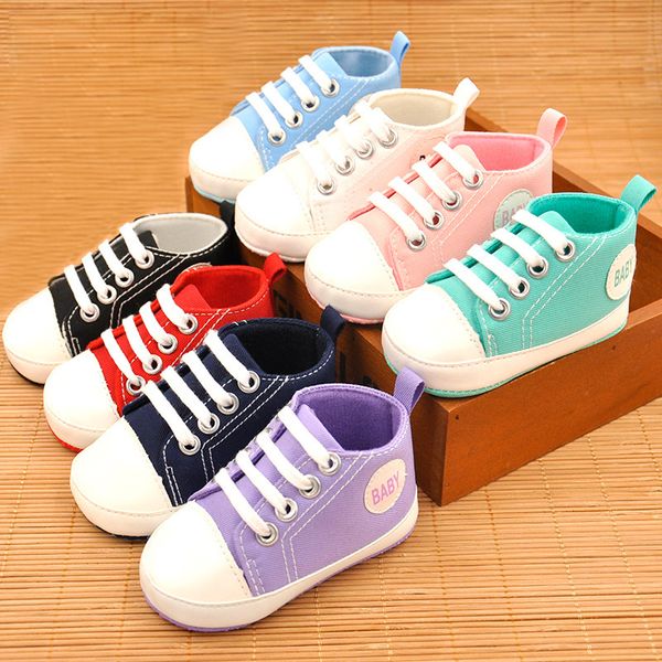 

newborn canvas classic sports sneakers baby boys girls first walkers shoes infant toddler soft sole anti-slip baby shoes