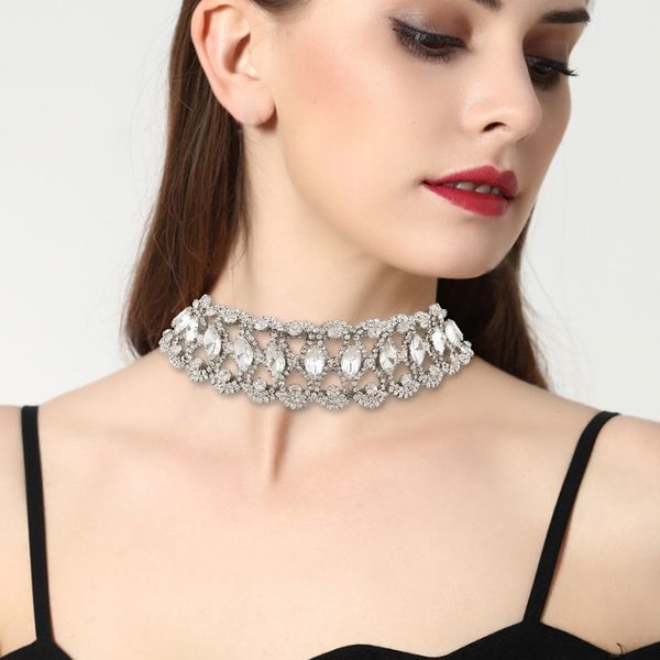 

sparkling fashion women chain necklace luxury rhinestone crystal choker bid necklaces prom party body chokers necklace jewelry, Golden;silver