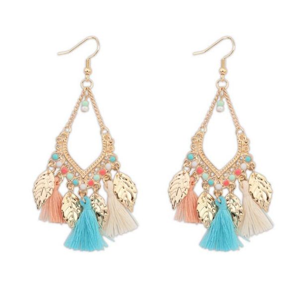 

tassel chandelier earrings jewelry fashion women bohemia colorful feathers gold plated chains tassels alloy long dangle earings, Silver