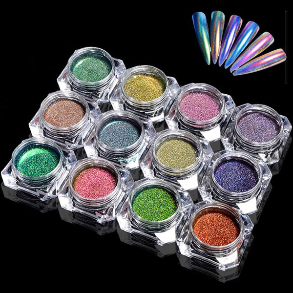 

peacock holographic chameleon nail glitter powder mirror holo laser chrome pigment manicure nail art decorations 0.2g, Silver;gold