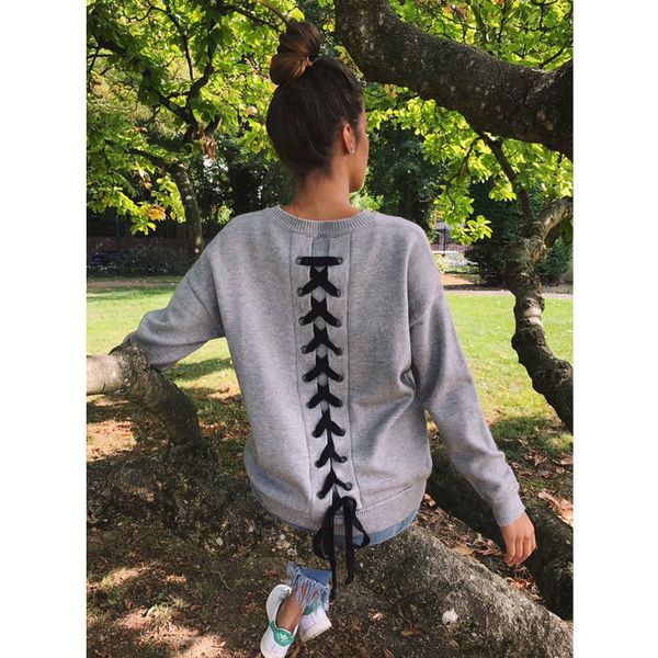 

autumn stylish design long sleeve women hoodies sweatshirts back lace up female jumper women's tracksuits wram pullover, Black