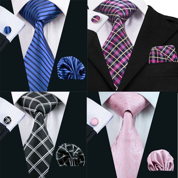

four different styles of tie combinations silk jacquard woven wholesale necktie hanky cufflinks ng shipping n-230 -478, Black;blue
