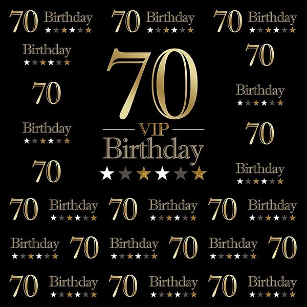 Alles Gute zum 70. Geburtstag Foto-Hintergrund, schwarz bedruckte Sterne, individuelle Texte, Party-Motto, individueller Vinyl-Fotografie-Hintergrund