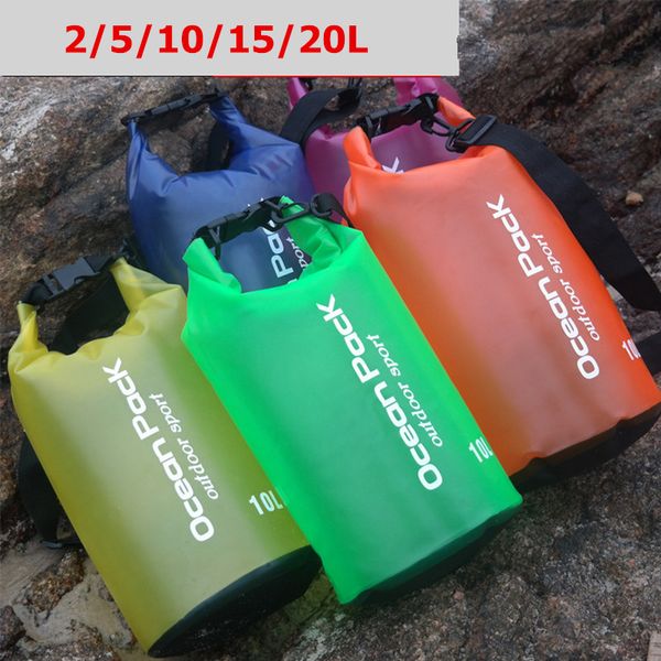 

2l/5l/10l/15l/20l outdoor swimming drifting diving underwater pvc waterproof bag dry sack storage rafting sports travel bag
