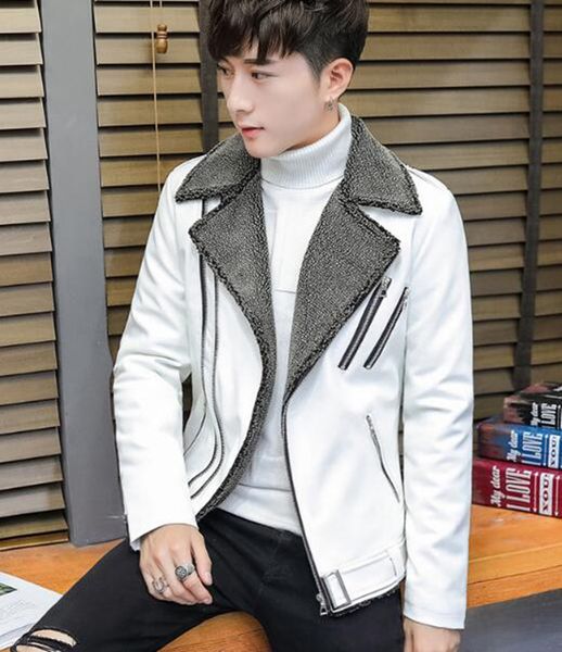 

осень и зима мода тенденция европы соединенные штаты америки новая южнокорейская версия мужчины ягненка меха воротником кожаное пальто m-2xl, Black