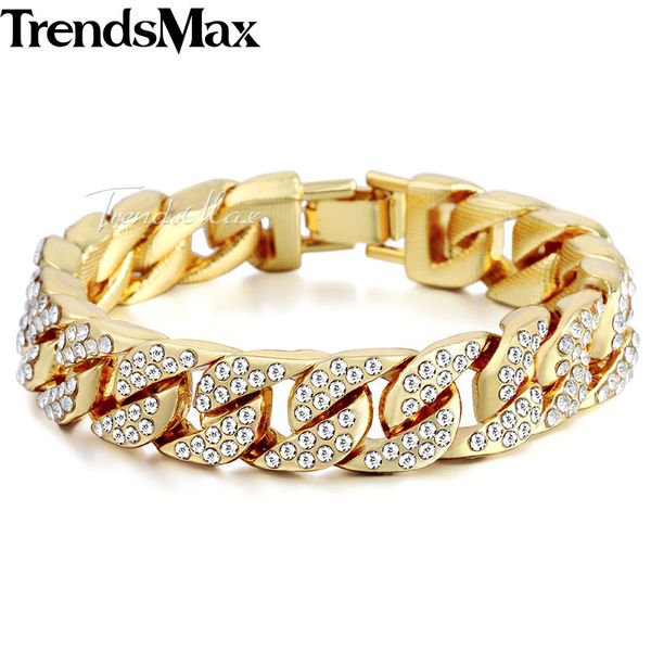 

14mm miami curb cuban bracelet for men gold silver hip hop iced out paved rhinestones cz rapper bracelet jewelry 8-11inch gb403, Black