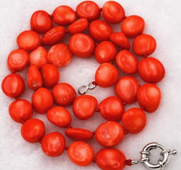

new 6x10mm orange red coral orm loose beads necklace 17 ", Silver