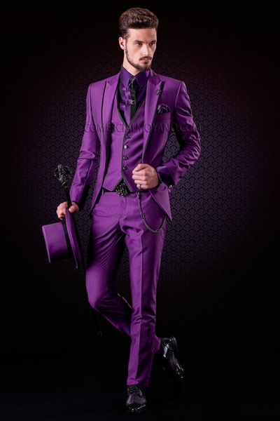 Estilo clássico Um Botão Noivo Smoking Pico Lapela Groomsmen Melhor Homem Blazer Ternos De Casamento Dos Homens (Jacket + Pants + Vest + Tie) H: 662