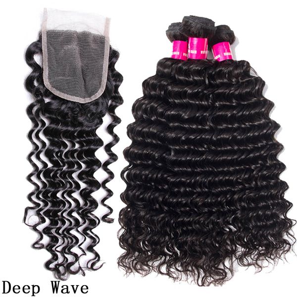 

9A Brazilian Virgin Hair Straight Body Wave Loose Wave Kinky Curly With 4x4 Lace Closure Virgin Human Hair Extensions 3Bundles With Closure