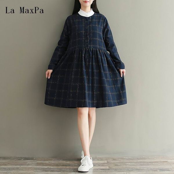 

spring autumn new japan fashion mori girls dress 2018 literary vintage plaid long sleeve stand collar lace patchwork women dress, White;black