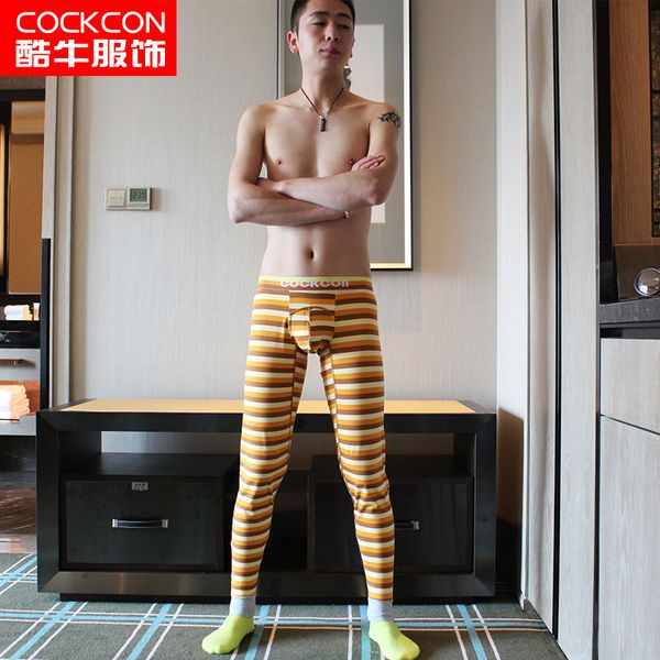 

good quality men's coton thermal underwear pajama surface warm long johns bottoms gay underwear tight legging long johns, Black;brown