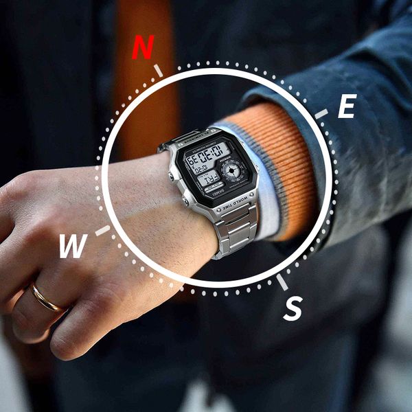 

new men's outdoor sports watches compass countdown pedometer led digital wrist watch men waterproof clock male relogio masculino, Slivery;brown