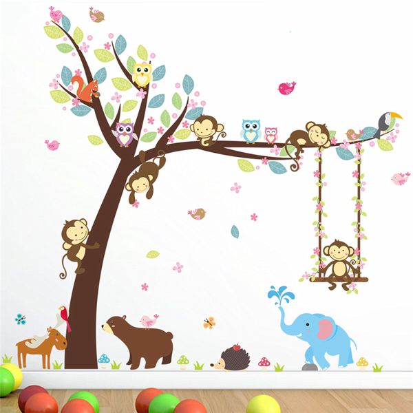 Acquista cartoon animals tree wall stickers bambini room decor ... Wall stickers per bambini