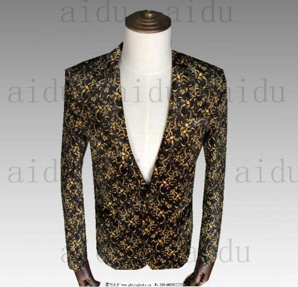 

men's gold velveteen floral suit korean casual suit business dress groom wedding dress groomsmen s-3xl, White;black