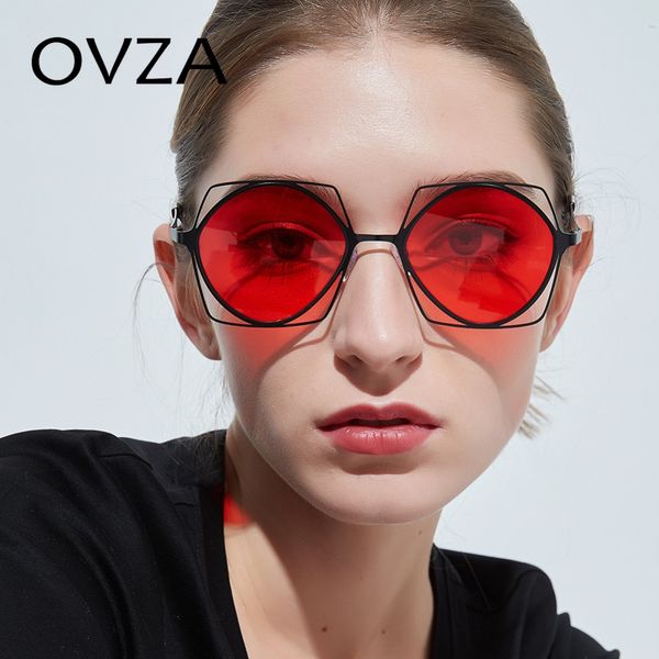 

ovza cool men sunglasses punk women sun lasses red square openwork eyeglasses fashion goth style metal frame s6030, White;black