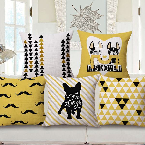 Pug Love Cushion Covers 15 Styles Moustache Zebra Triangles Yellow