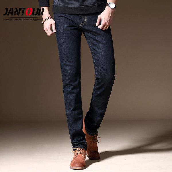 

jantour 2018 new luxury men's brand black jeans men cotton skinny slim solid casual stretch denim jean mens long pants male, Blue